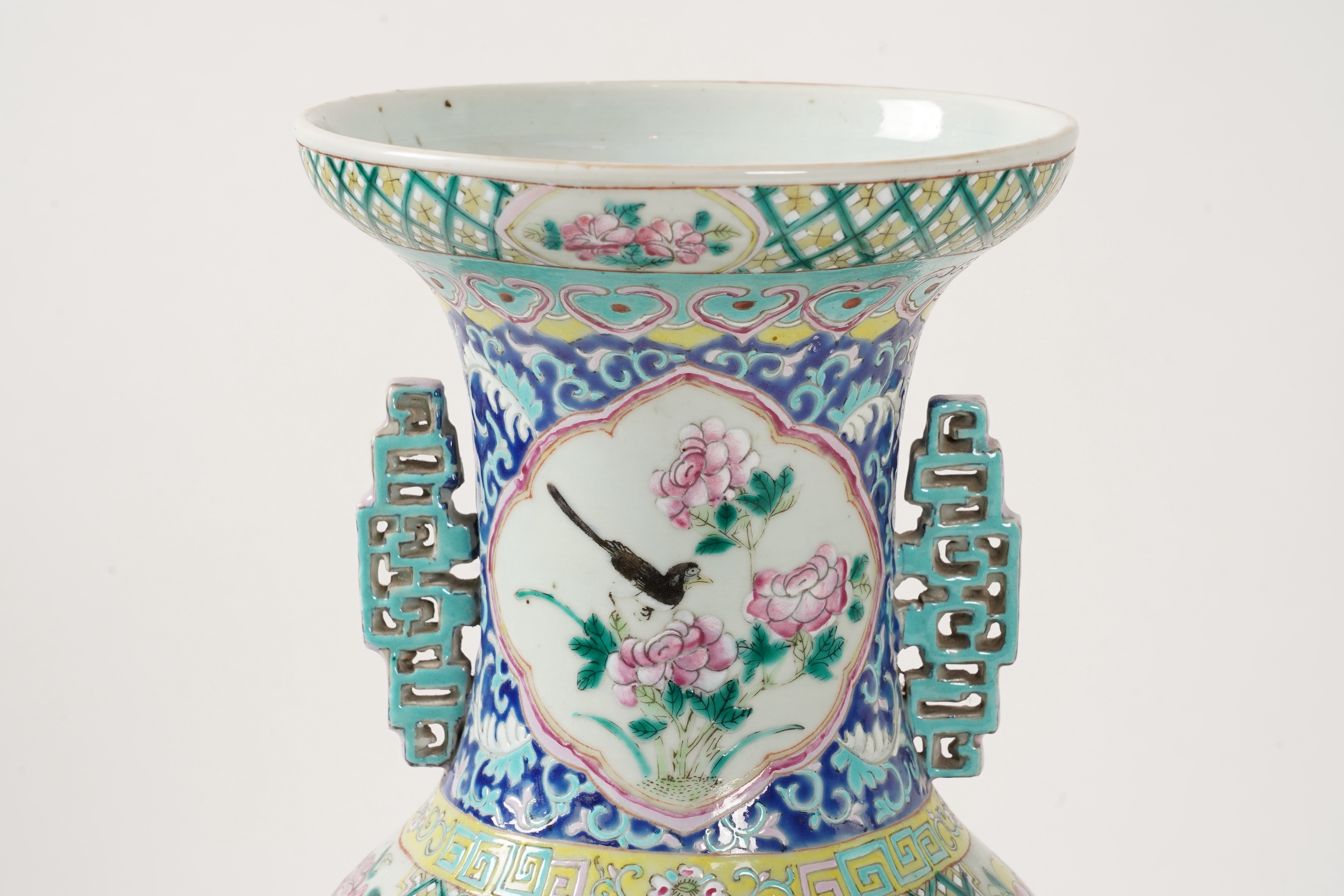 A tall Chinese famille rose ‘phoenix and peacock’ vase, late 19th century